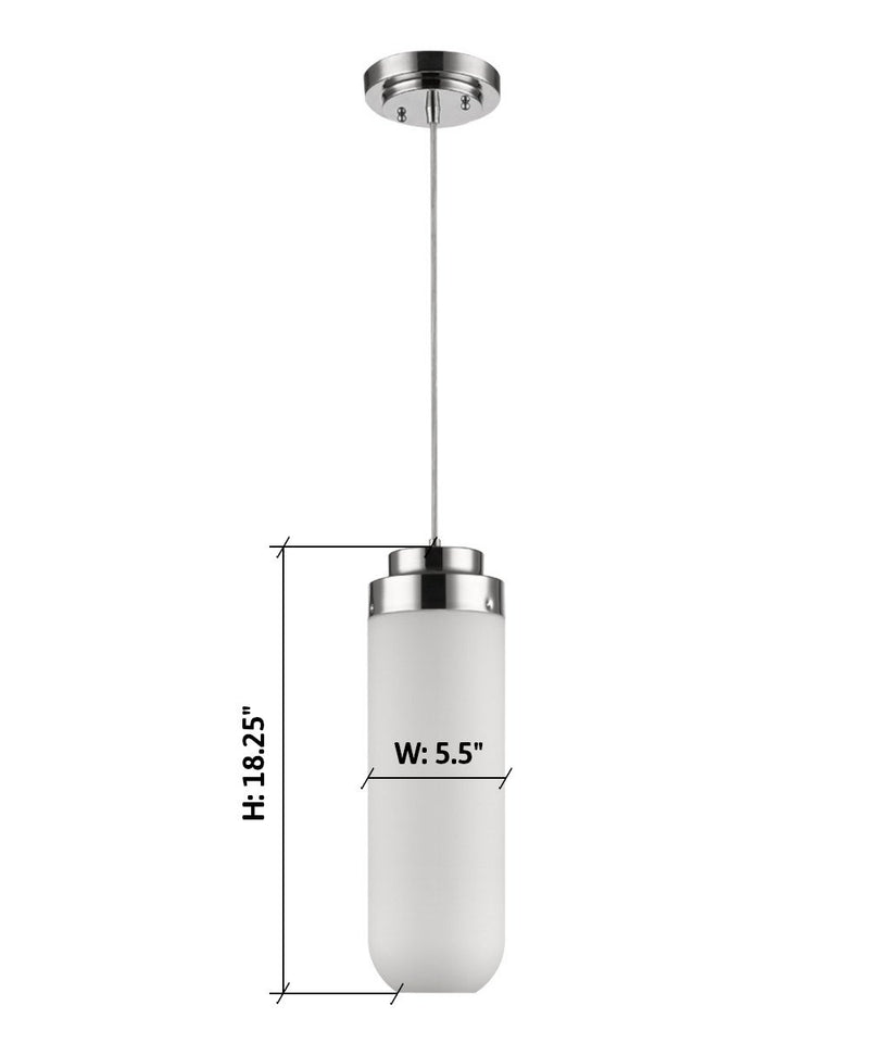 6"W Solar 1-Light Polished Nickel Pendant With Frosted Glass Shade