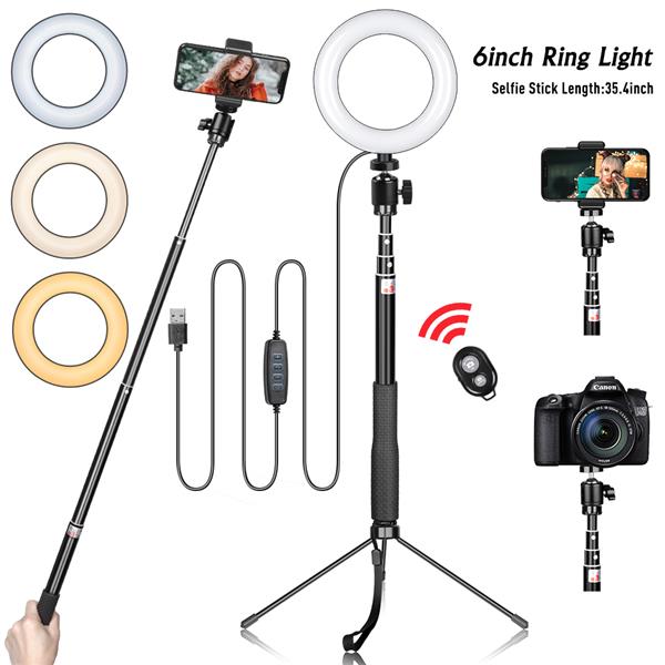 6 inch Selfie Ring Light with Gimbal Bracket  Stick Bluetooth Set